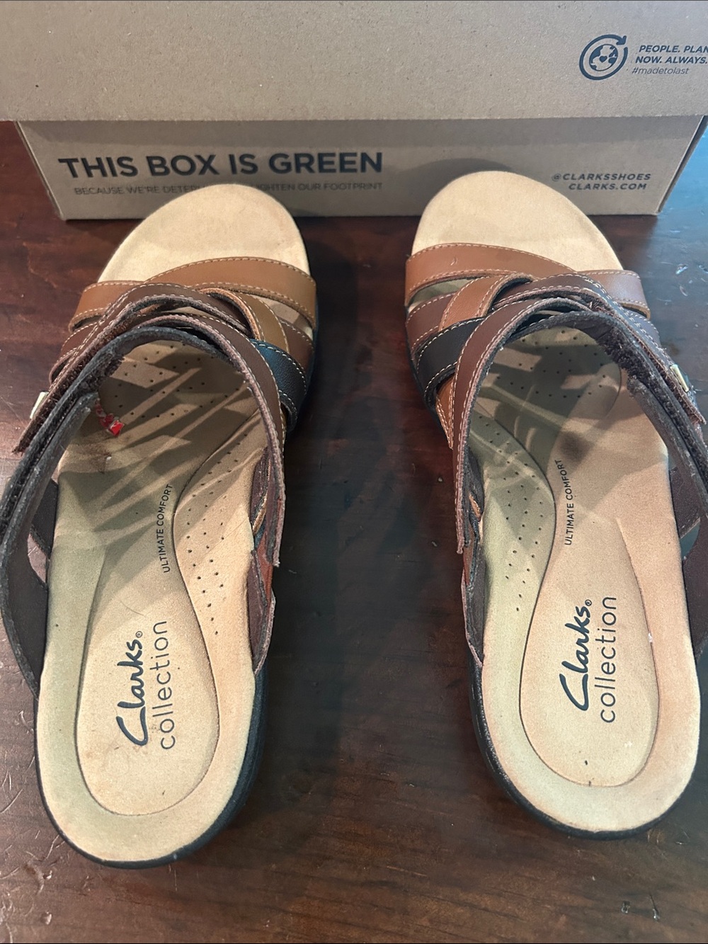 Clarks Womens’ Brown and Black Crisscross Slide Sandals - Picture 3 of 4